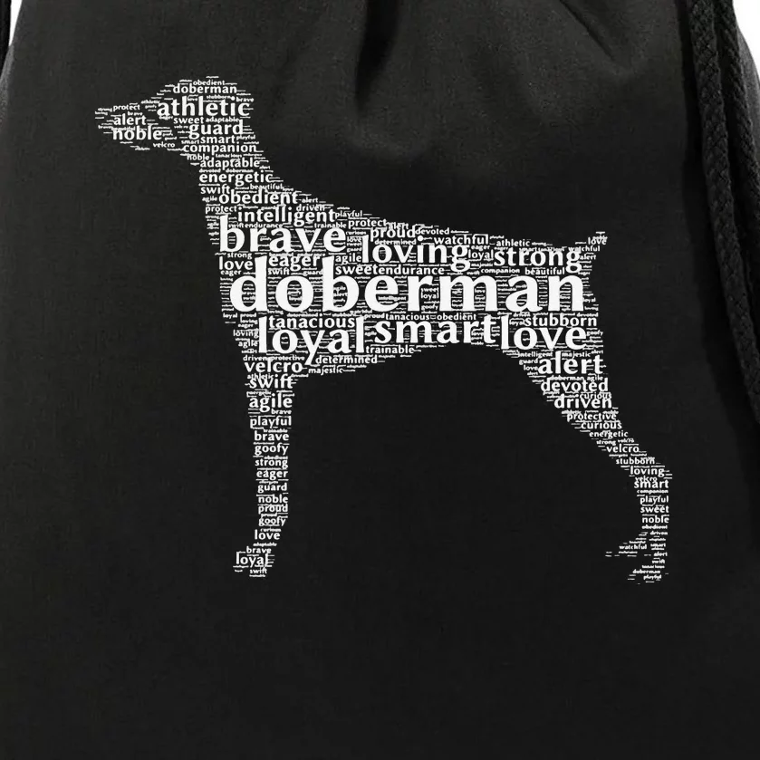 Doberman with a Docked Tail & Floppy Ears Word Cloud Drawstring Bag