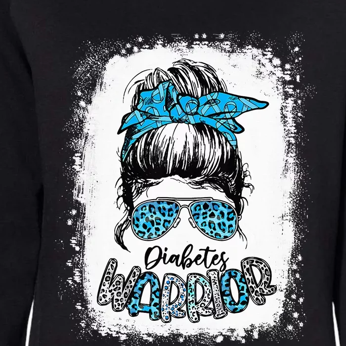 Diabetes Warrior Awareness Leopard Messy Bun Blue Ribbon Womens California Wash Sweatshirt