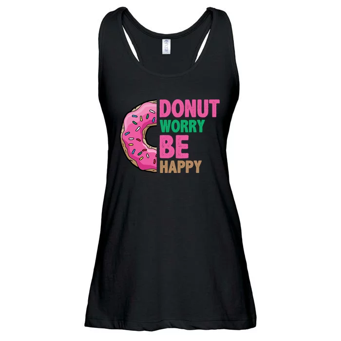 Donut Worry Be Happy Positive Quote Ladies Essential Flowy Tank