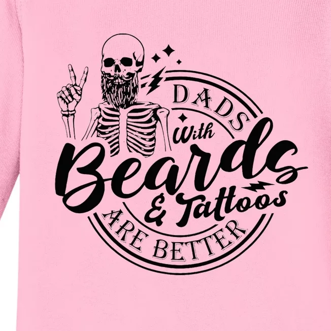 Dads With Beards And Tattoos Skeleton Fun Design Baby Long Sleeve Bodysuit