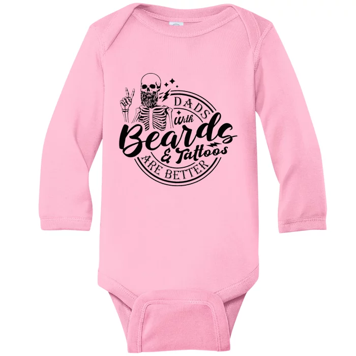 Dads With Beards And Tattoos Skeleton Fun Design Baby Long Sleeve Bodysuit