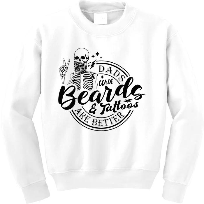 Dads With Beards And Tattoos Skeleton Fun Design Kids Sweatshirt