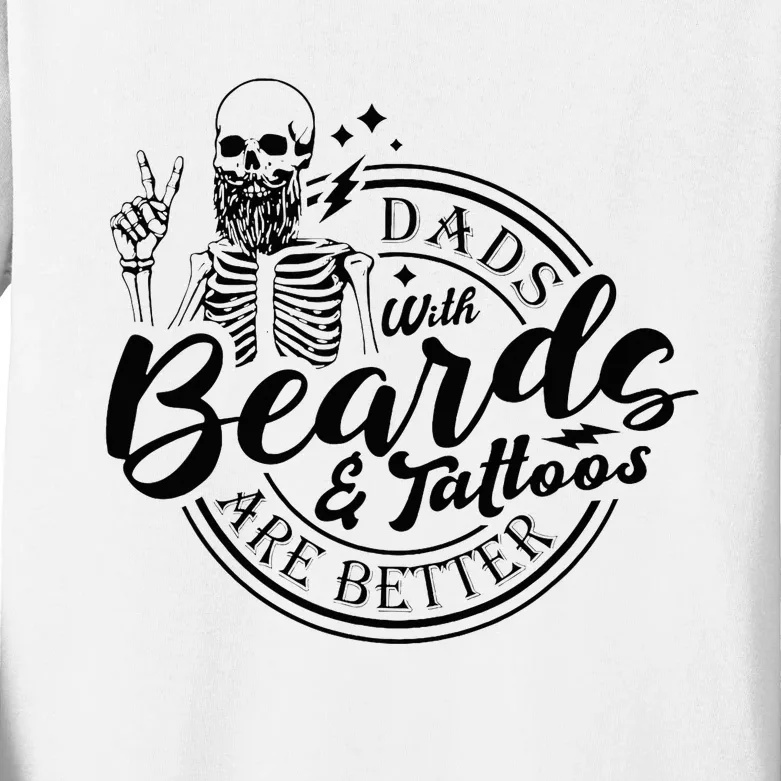 Dads With Beards And Tattoos Skeleton Fun Design Kids Long Sleeve Shirt