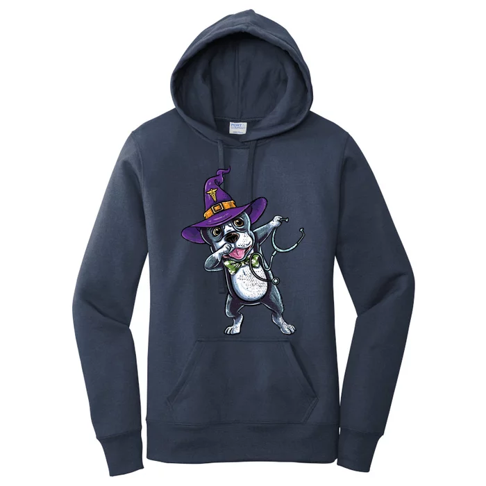 Dabbing Witch Boston Terrier Nurse Vintage Gift Women's Pullover Hoodie