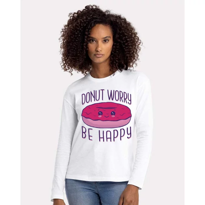 Donut Worry Be Happy Cute Gift Womens Cotton Relaxed Long Sleeve T-Shirt