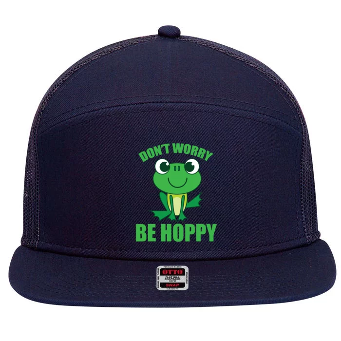 Don't Worry Be Hoppy Cute Crazy Frog Gift 7 Panel Mesh Trucker Snapback Hat