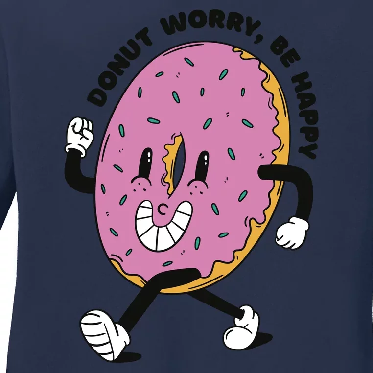 Donut Worry Be Happy Positive Ladies Long Sleeve Shirt