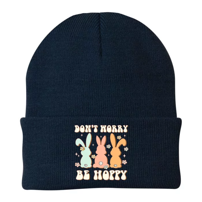 Don't Worry Be Hoppy Rabbit Cute Bunny Flowers Easter Day Knit Cap Winter Beanie