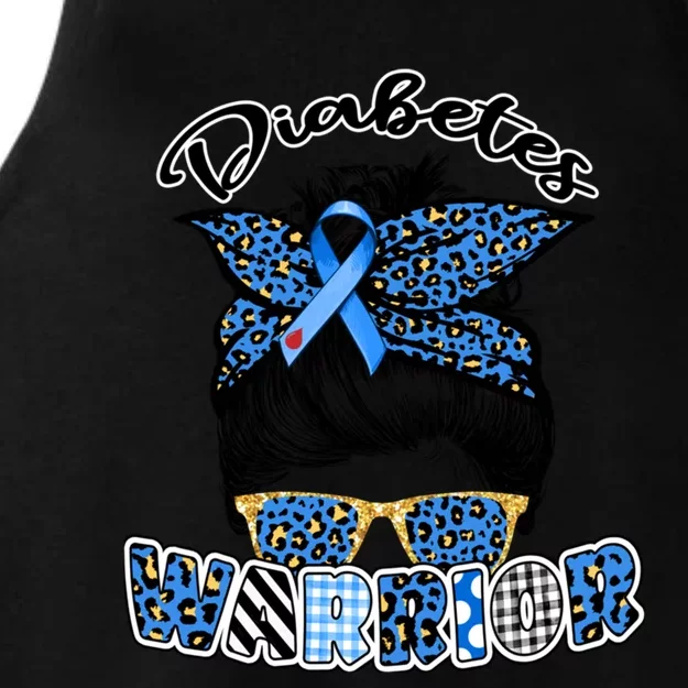 Diabetes Warrior Blue Messy Bun Leopard T1d T2d Diabetic Gift Ladies Tri-Blend Wicking Tank