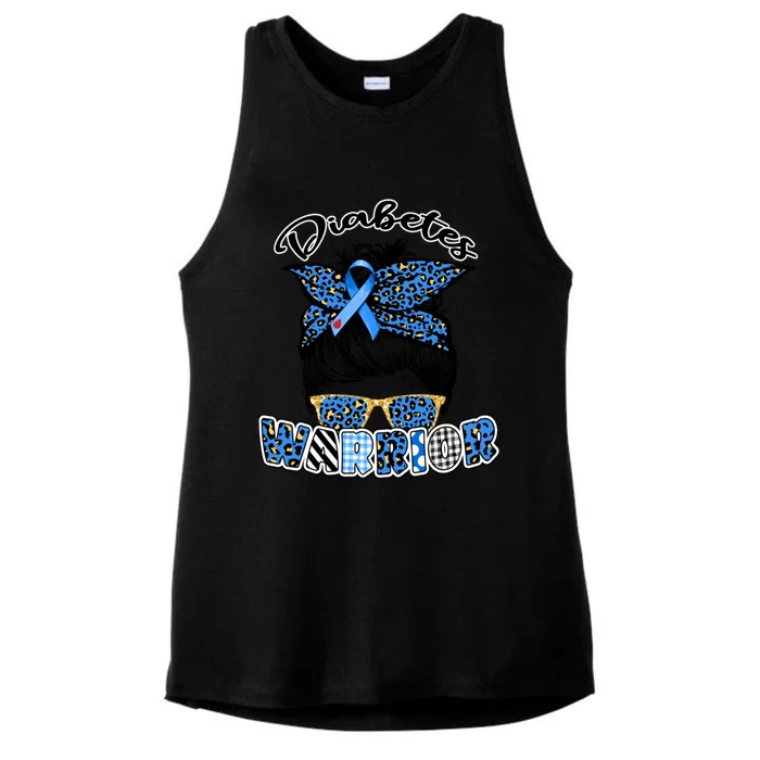 Diabetes Warrior Blue Messy Bun Leopard T1d T2d Diabetic Gift Ladies Tri-Blend Wicking Tank