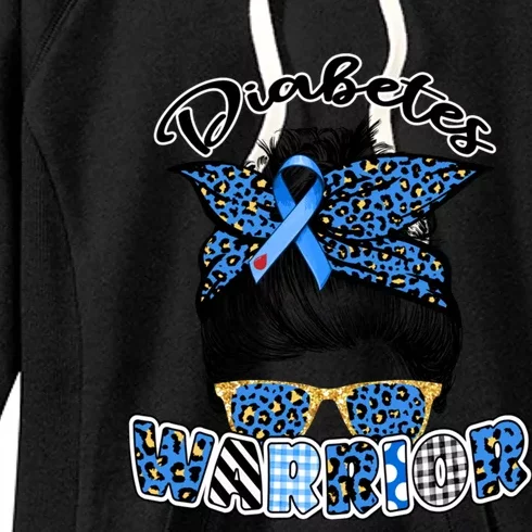 Diabetes Warrior Blue Messy Bun Leopard T1d T2d Diabetic Gift Women's Fleece Hoodie