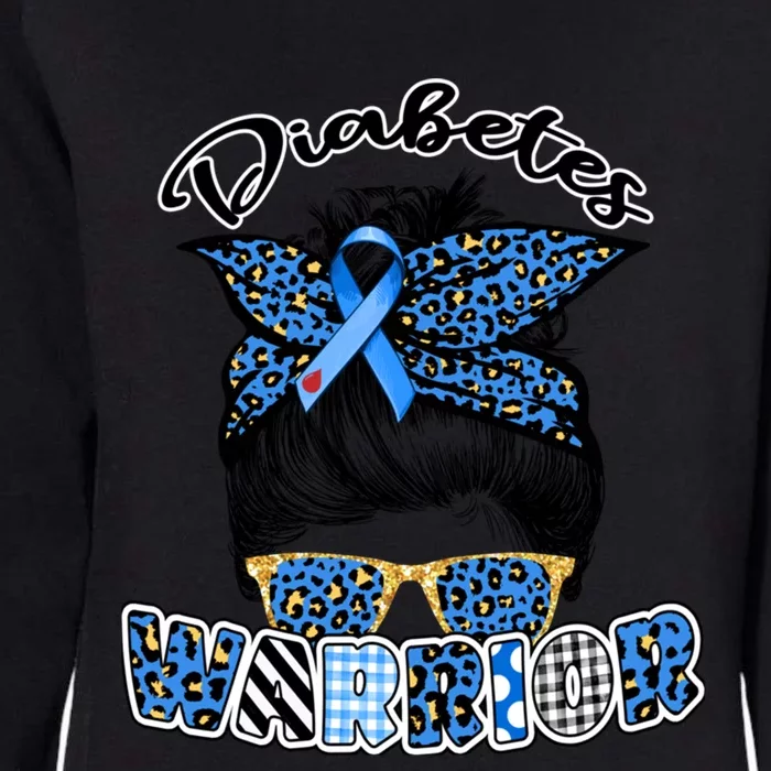 Diabetes Warrior Blue Messy Bun Leopard T1d T2d Diabetic Gift Womens California Wash Sweatshirt