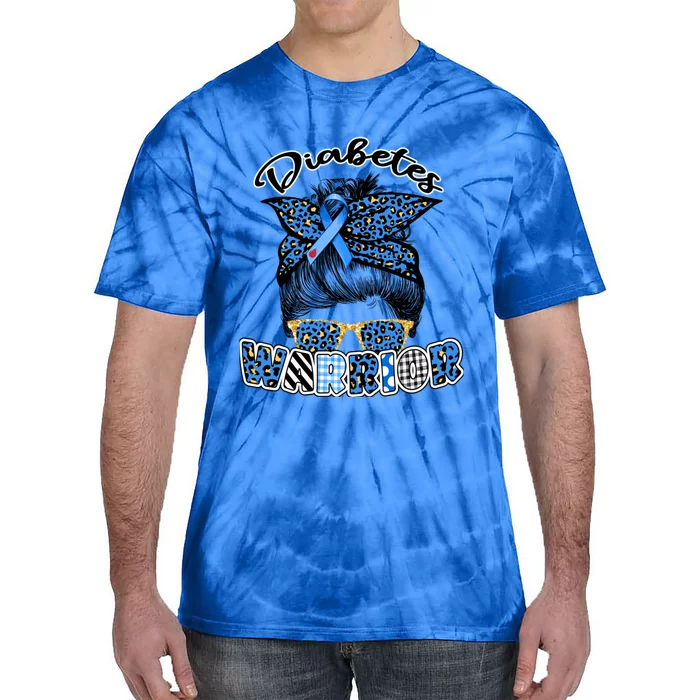 Diabetes Warrior Blue Messy Bun Leopard T1d T2d Diabetic Gift Tie-Dye T-Shirt