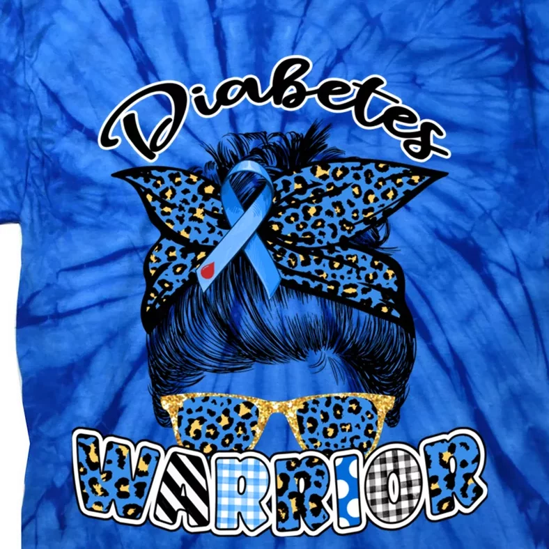 Diabetes Warrior Blue Messy Bun Leopard T1d T2d Diabetic Gift Tie-Dye T-Shirt