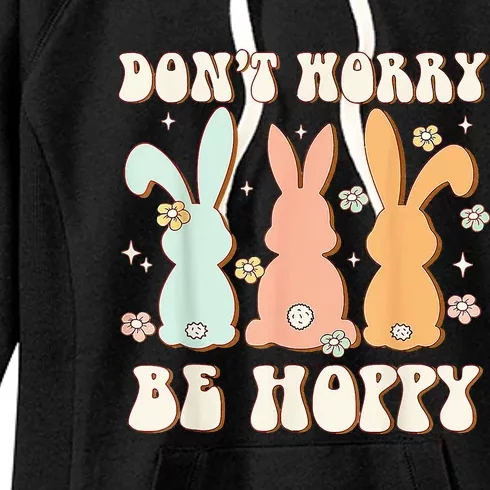 Don't Worry Be Hoppy Rabbit Cute Bunny Flowers Women's Fleece Hoodie