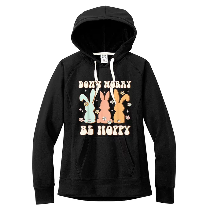 Don't Worry Be Hoppy Rabbit Cute Bunny Flowers Women's Fleece Hoodie