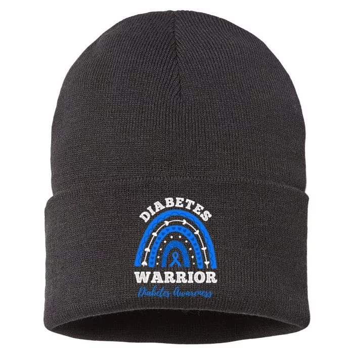 Diabetes Warrior Blue Ribbon T1D Type 1 Diabetes Awareness Sustainable Knit Beanie