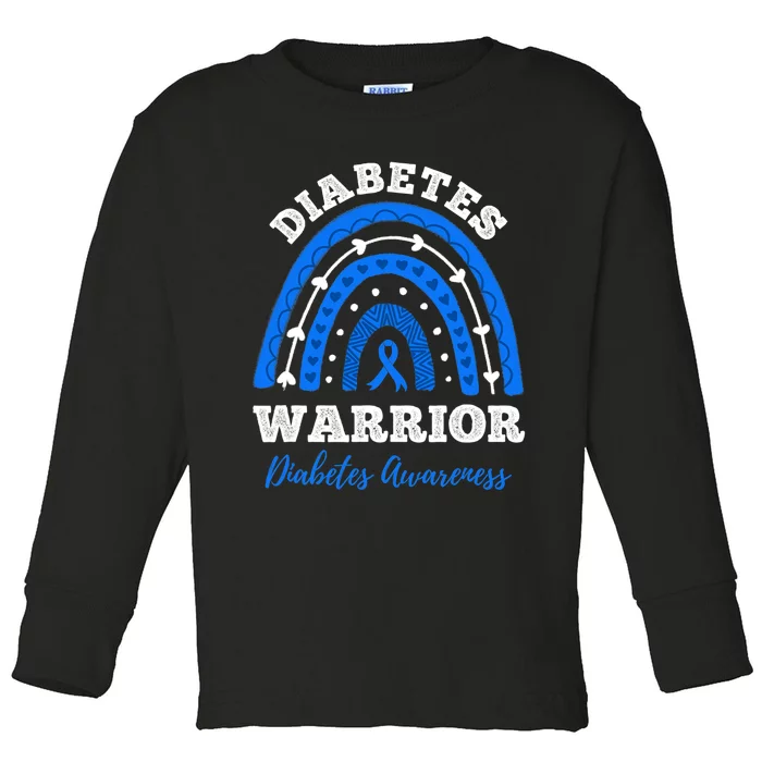 Diabetes Warrior Blue Ribbon T1D Type 1 Diabetes Awareness Toddler Long Sleeve Shirt