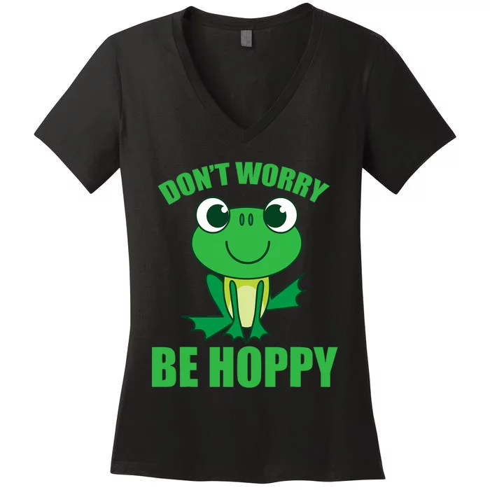 DonT Worry Be Hoppy | Cute Crazy Frog Women's V-Neck T-Shirt