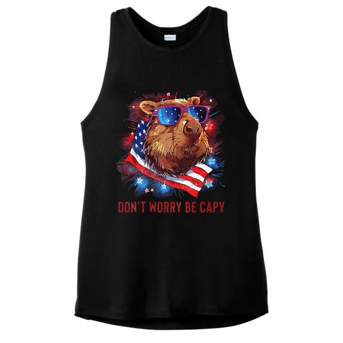 Dont Worry Be Capy Capybara Ladies Tri-Blend Wicking Tank