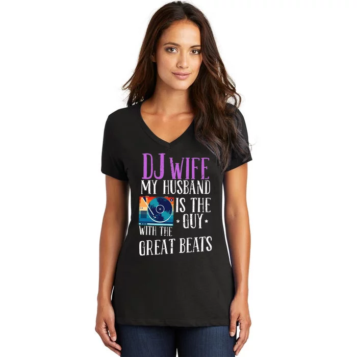 Dj Wife Cool Music Produzent Dj Women's V-Neck T-Shirt