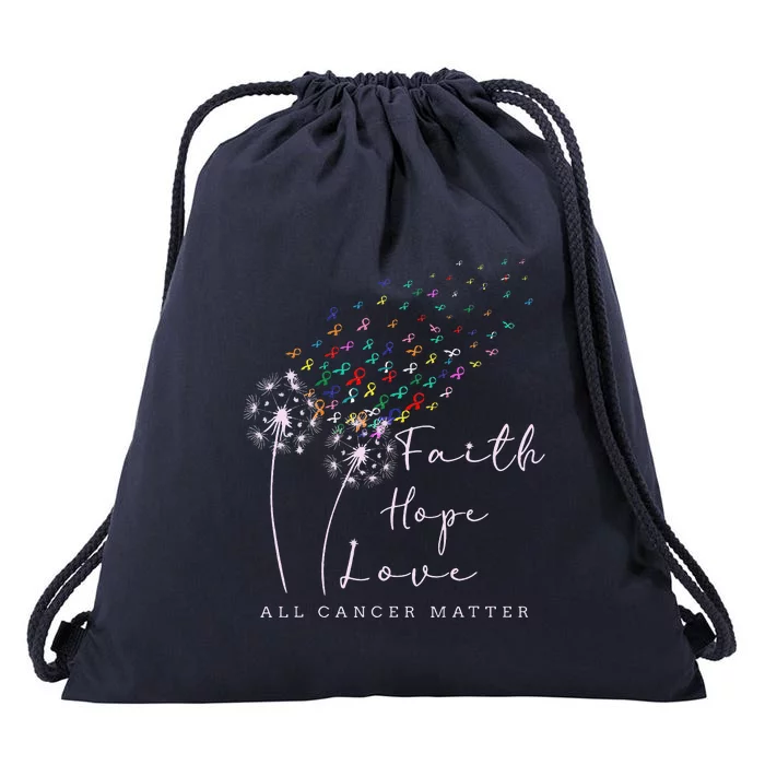 Dandelion World Cancer Awareness Pink RIbbon Support Drawstring Bag