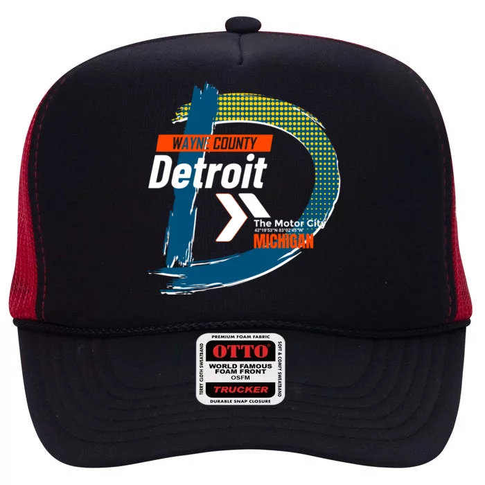 Detroit Wayne County Michigan Modern Logo High Crown Mesh Trucker Hat