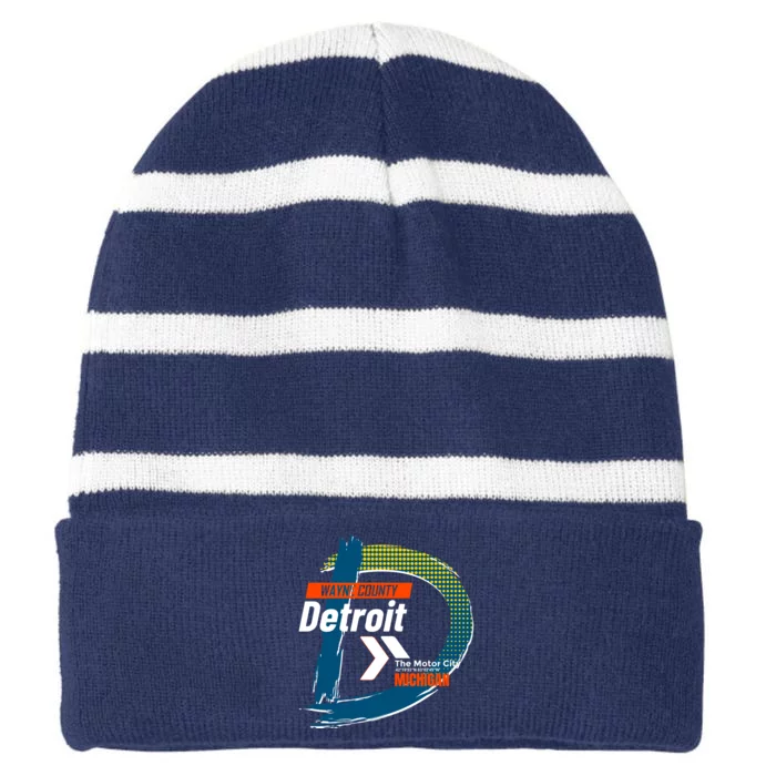 Detroit Wayne County Michigan Modern Logo Striped Beanie with Solid Band