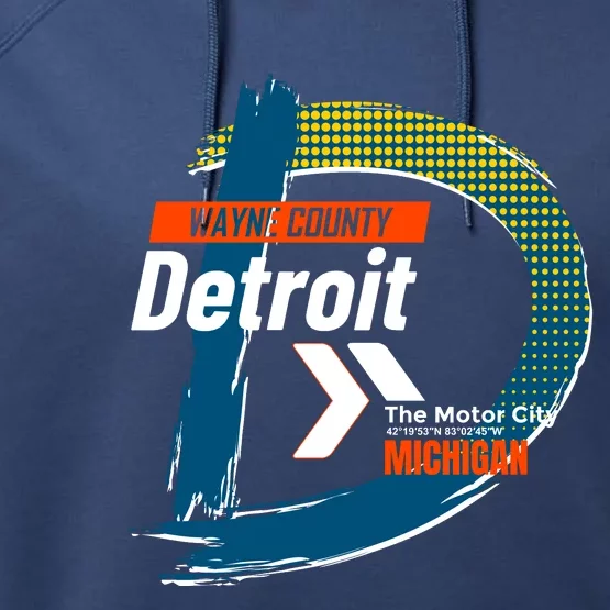 Detroit Wayne County Michigan Modern Logo Performance Fleece Hoodie