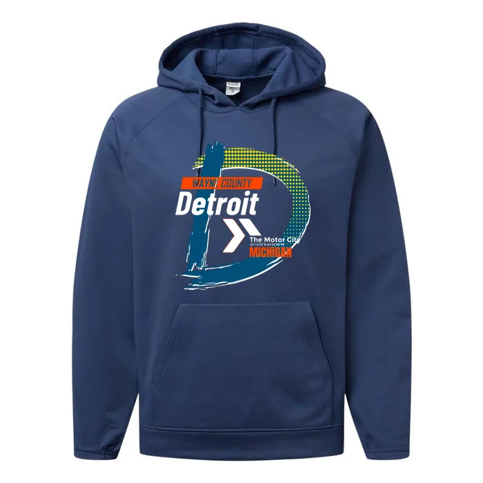 Detroit Wayne County Michigan Modern Logo Performance Fleece Hoodie