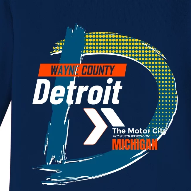 Detroit Wayne County Michigan Modern Logo Baby Long Sleeve Bodysuit