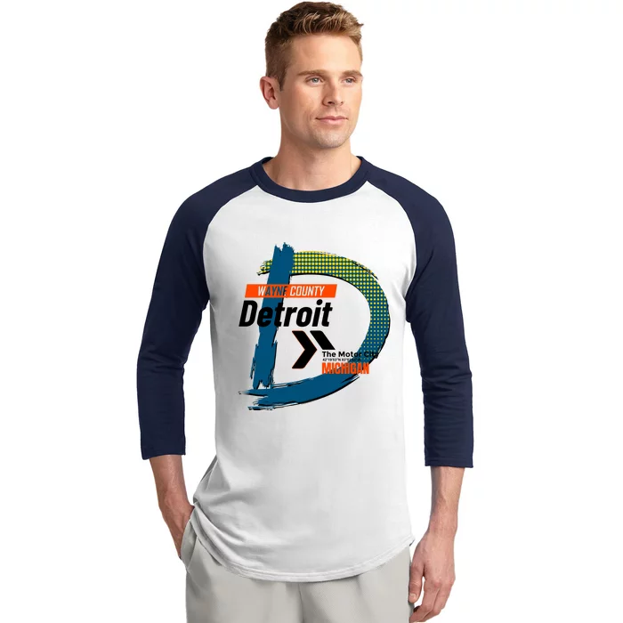 Detroit Wayne County Michigan Modern Logo Baseball Sleeve Shirt