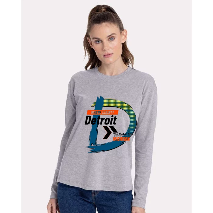 Detroit Wayne County Michigan Modern Logo Womens Cotton Relaxed Long Sleeve T-Shirt