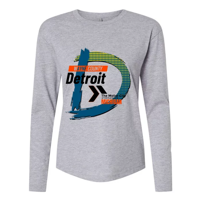 Detroit Wayne County Michigan Modern Logo Womens Cotton Relaxed Long Sleeve T-Shirt