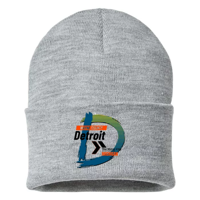 Detroit Wayne County Michigan Modern Logo Sustainable Knit Beanie