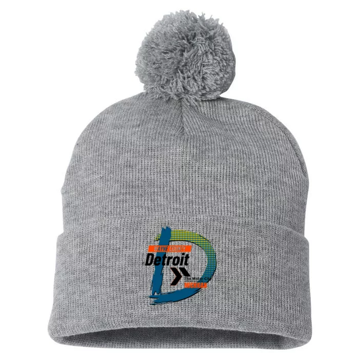 Detroit Wayne County Michigan Modern Logo Pom Pom 12in Knit Beanie