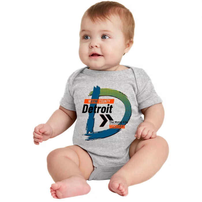 Detroit Wayne County Michigan Modern Logo Baby Bodysuit