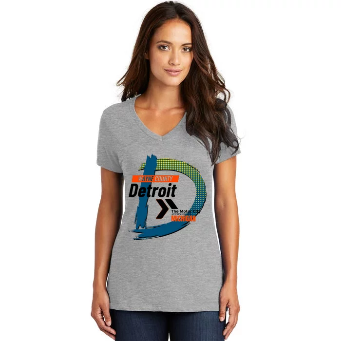 Detroit Wayne County Michigan Modern Logo Women's V-Neck T-Shirt