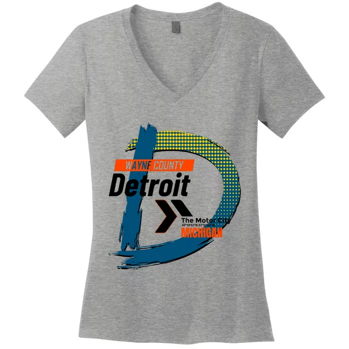 Detroit Wayne County Michigan Modern Logo Women's V-Neck T-Shirt