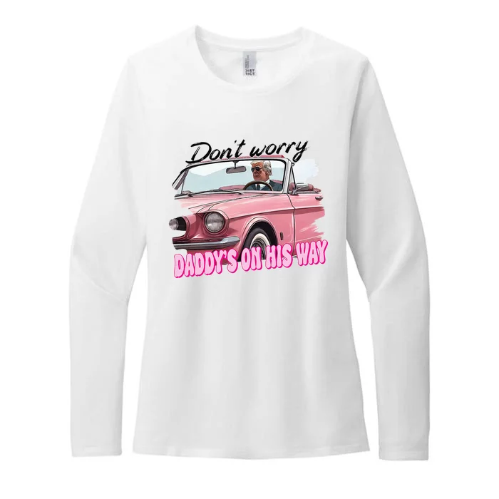 Dont Worry Daddys On His Way Funny Trump In Car 2024 Womens CVC Long Sleeve Shirt