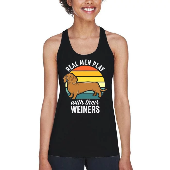 Dachshund Weiner Dog Real Play With Their Weiners Women's Racerback Tank