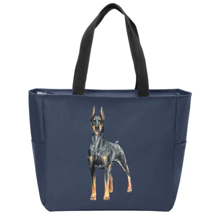 Doberman Watercolor Dog Zip Tote Bag