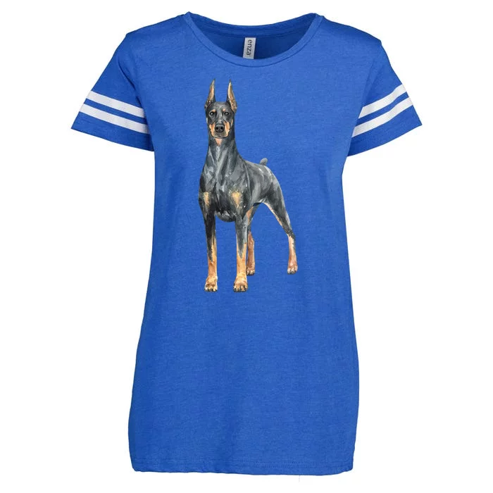 Doberman Watercolor Dog Enza Ladies Jersey Football T-Shirt