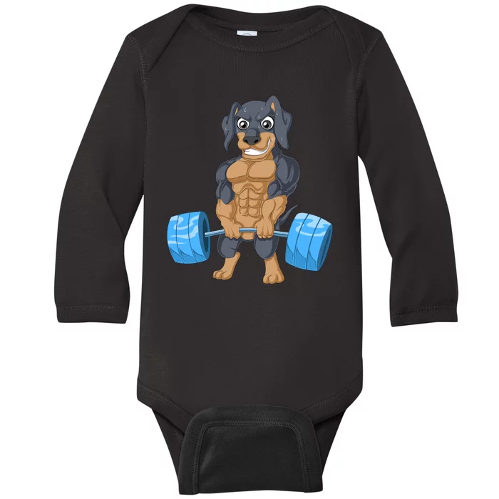 Dachshund Weightlifting Baby Long Sleeve Bodysuit