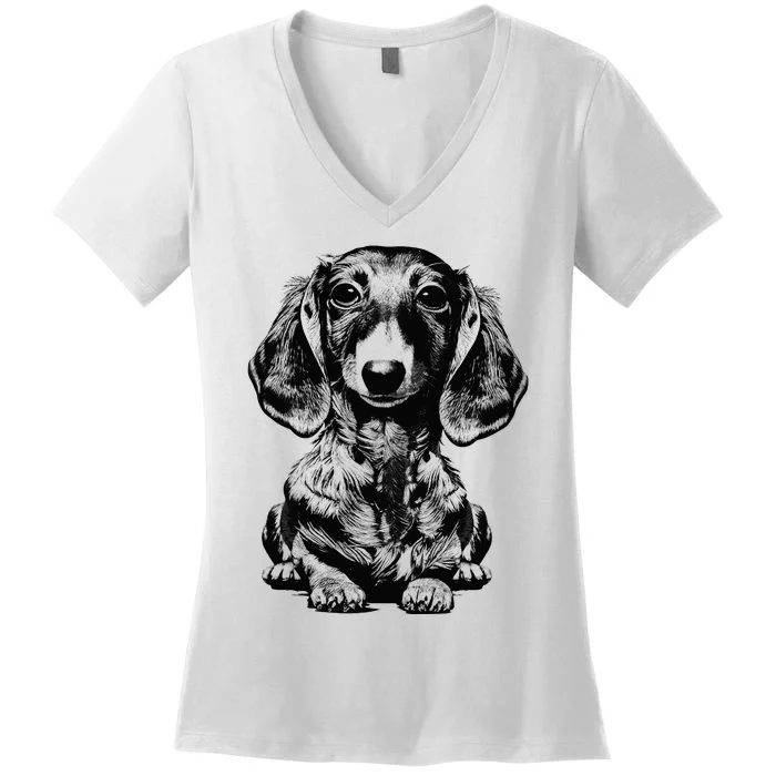 Dachshund Wiener Dog Puppy Doxie Mom Women's V-Neck T-Shirt