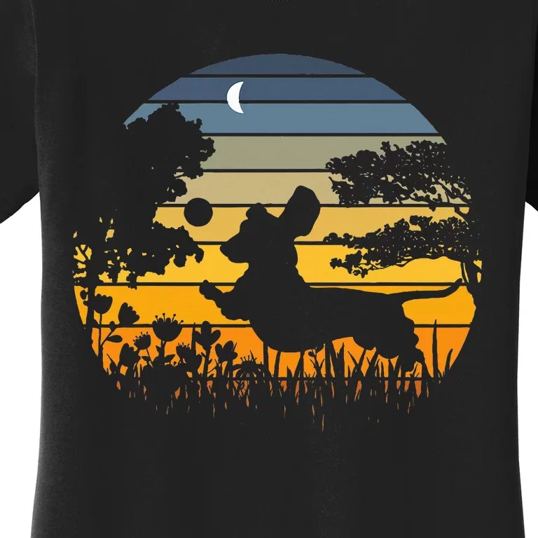 Dachshund Wiener Dog Sunset Garden Nature Lover Women's T-Shirt