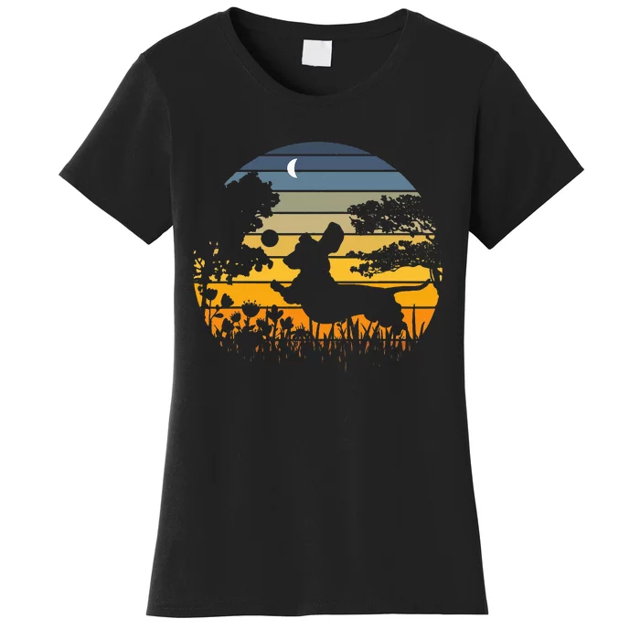 Dachshund Wiener Dog Sunset Garden Nature Lover Women's T-Shirt