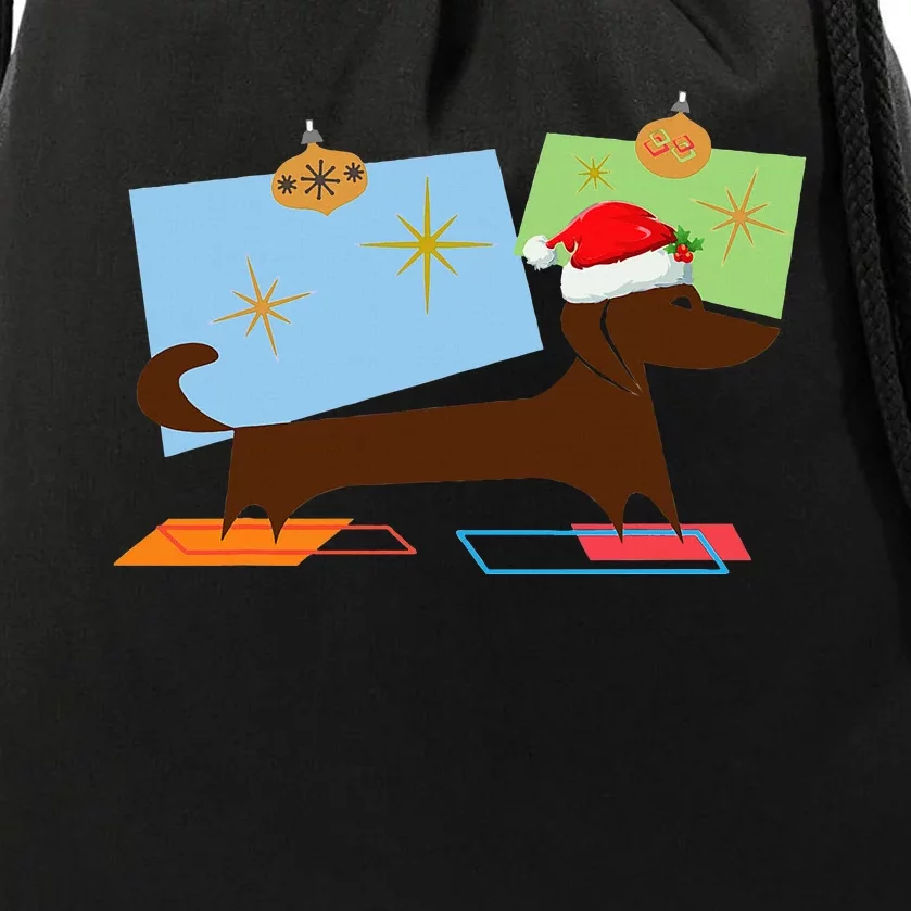 Dachshund Wiener Dog Retro Mid Century Modern Christmas Xmas Drawstring Bag