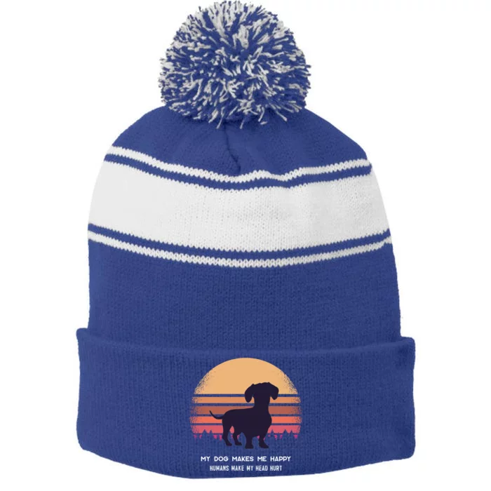 Dachshund Wiener Doxen Dog Retro Gift Stripe Pom Pom Beanie