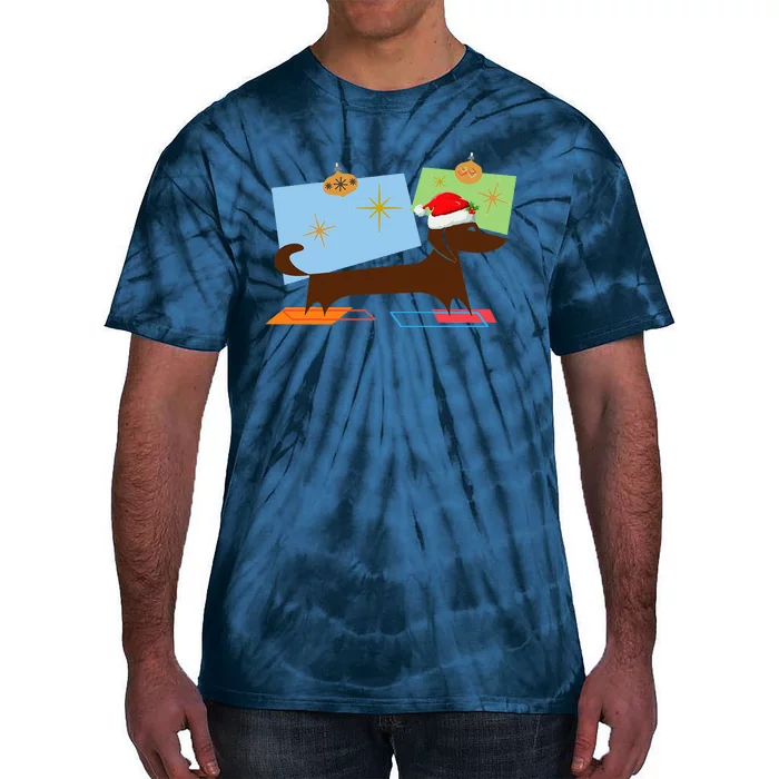 Dachshund Wiener Dog Retro Mid Century Modern Christmas Xmas Tie-Dye T-Shirt